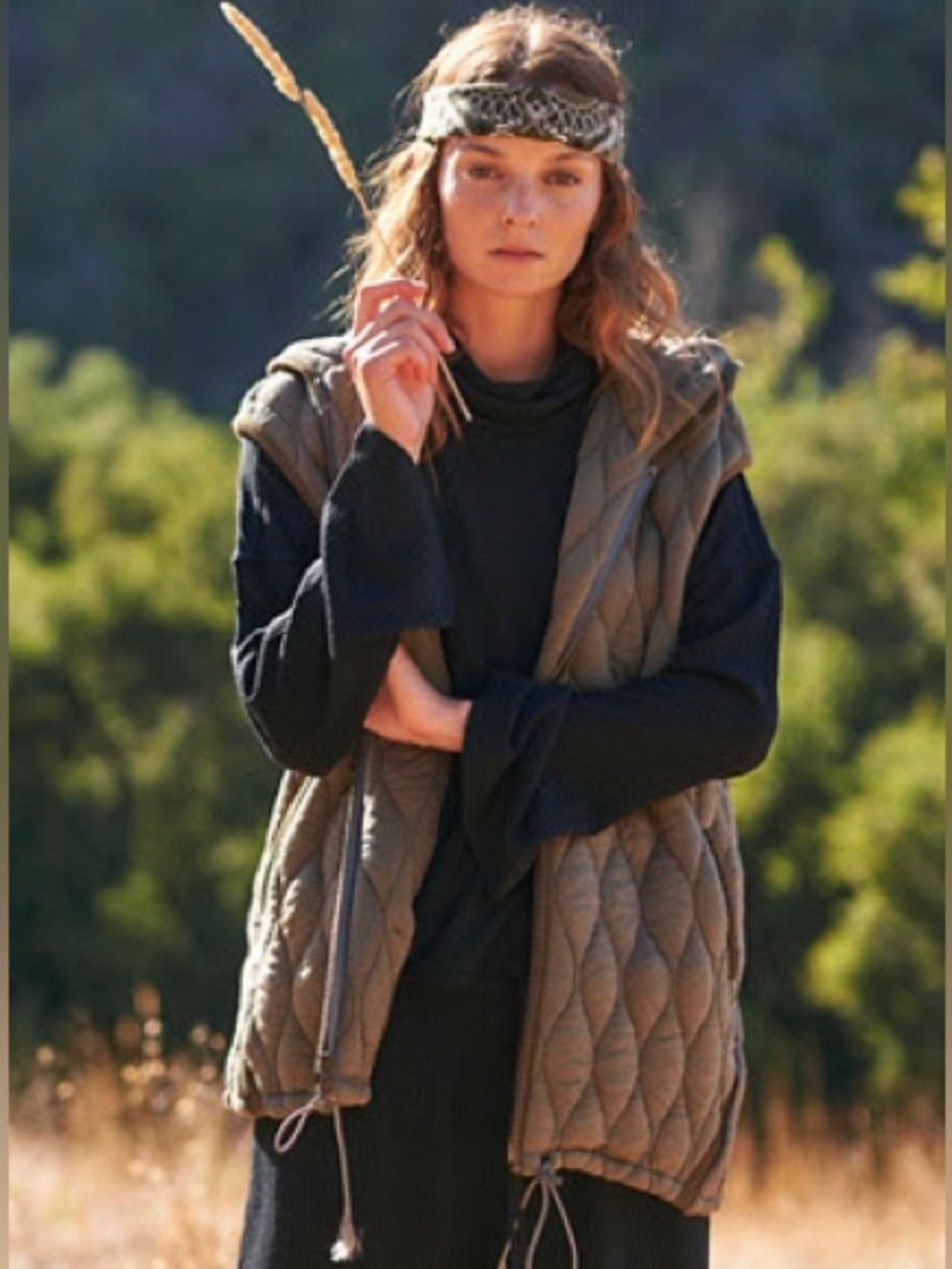 Free People Dream Big Quilted Vest - Army Green - XS